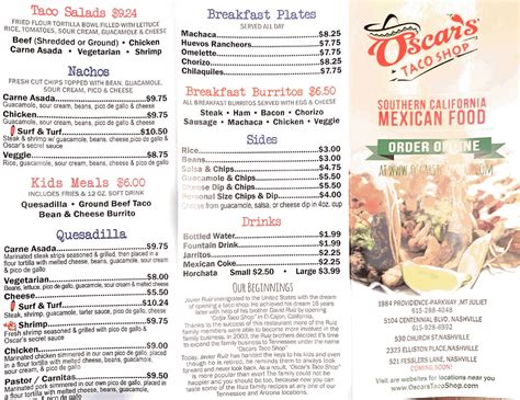 Oscar's Taco Shop The Nations Menu Mexican Restaurant