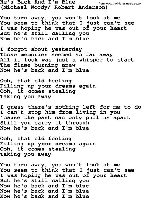 He's Back And I'm Blue, by The Byrds - lyrics with pdf