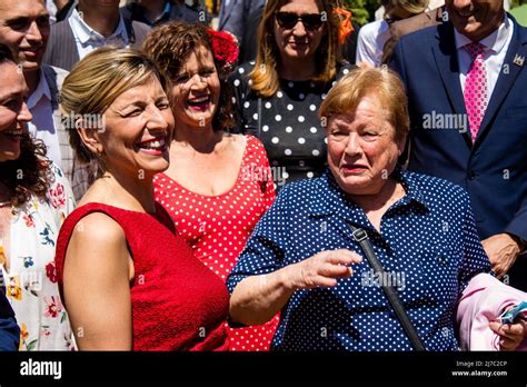 Seville, Spain - May 05, 2022 Yolanda Diaz, Minister of Labor, walking through the aisles of the ...