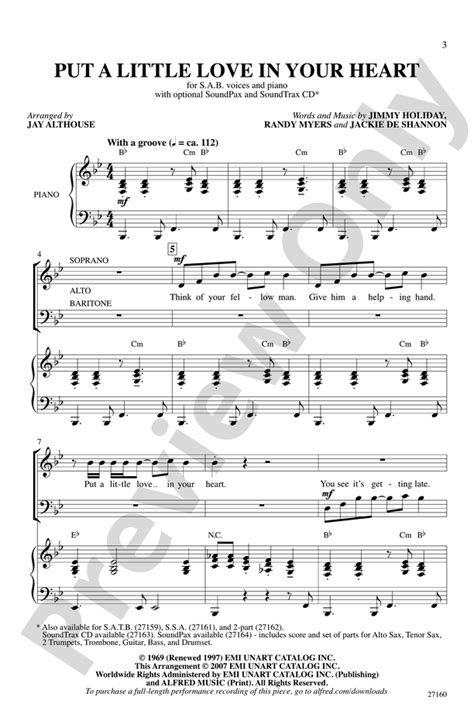 Put a Little Love in Your Heart: SAB Choral Octavo: Jimmy Holiday - Digital Sheet Music Download