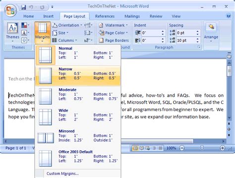 MS Word 2007: Change the page margins