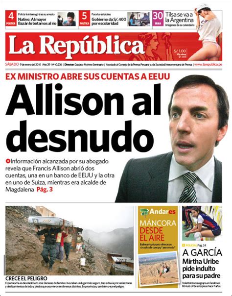 Periódico La Republica (Perú). Periódicos de Perú. Edición de sábado, 9 ...