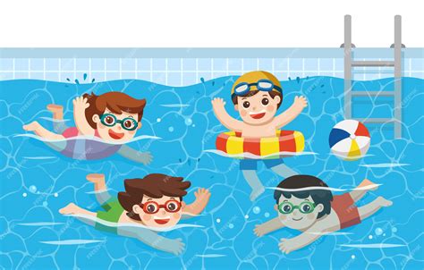 Premium Vector | Cheerful and active Kids swimming in the swimming pool. Sport Team. illustration.