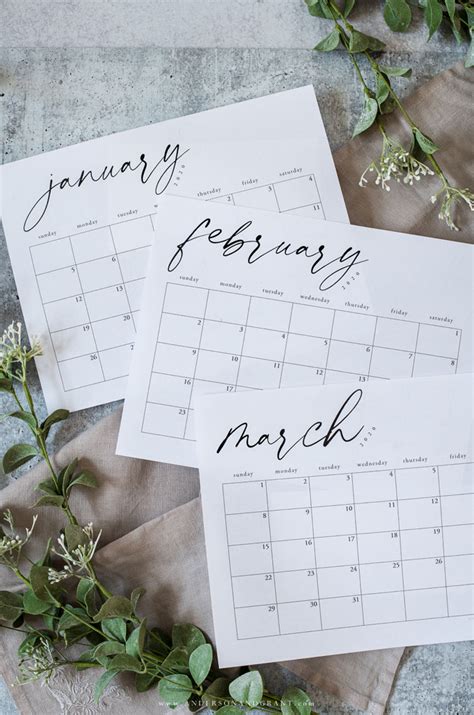 Black and White Free Printable Calendar for 2020 | ANDERSON+GRANT