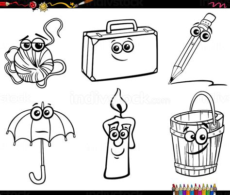 Black and white cartoon illustration of funny objects characters clip ...