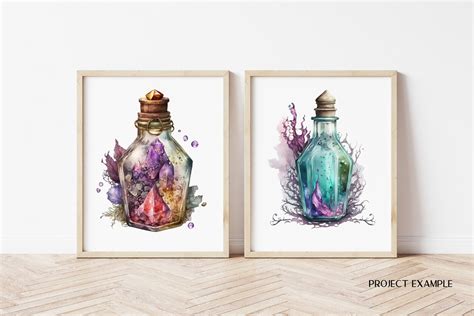 Watercolor Potion Bottles Clipart, Potion Bottle Png, Watercolor Halloween Clipart, Fantasy ...