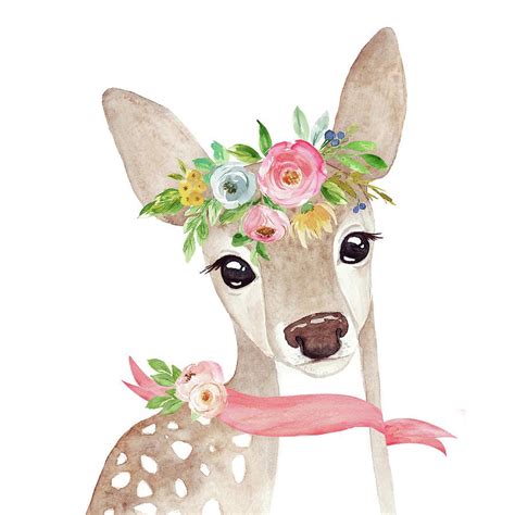 Deer Digital Art - Boho Woodland Deer With Ribbon by Pink Forest Cafe | Deer art, Animal art ...