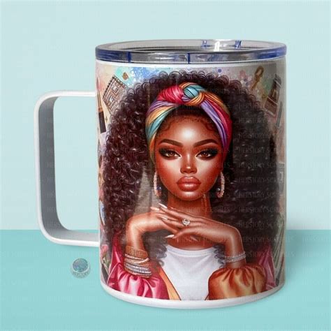 Afro Lady Coffee Mugs. Personalized Coffee Mugs. Black Woman Coffee Cup. 12oz Stainless Steel ...