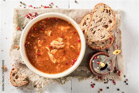 Homemade tripe soup seasoned with a mix of peppers Stock Photo | Adobe Stock