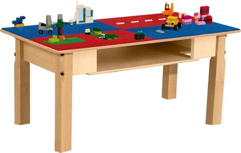 Time-2-Play Wooden Lego Compatible Play Table, Rectangular Activity Desk for Toddlers Red N Blue ...