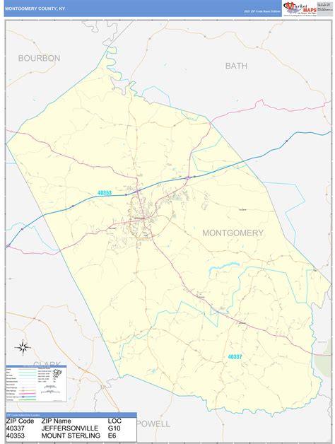 Montgomery County, KY Zip Code Wall Map Basic Style by MarketMAPS ...