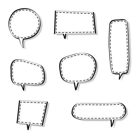 collection set of blank black and white hand drawing speech bubble ...