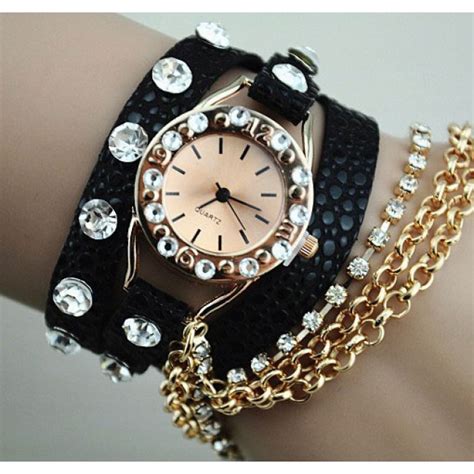 Full Rhinestone Leather Metal Bracelet Watch | Bracelet Watches ...