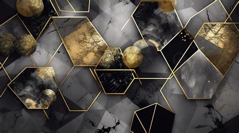 Black And Gold Abstract Geometric Wallpaper Art Background, 3d Mural Wallpaper Geometric Shapes ...