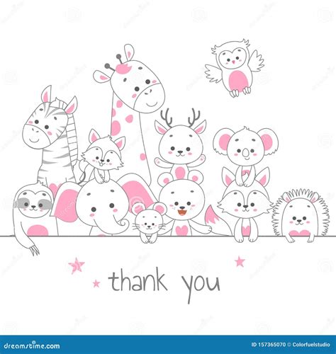 Cute Animal Line Art Vector Illustration Stock Illustration - Illustration of child, happy ...