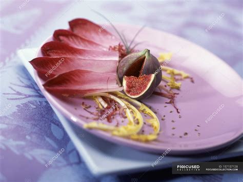 Red chicory and fig salad on plate — meal, balance - Stock Photo | #157157128