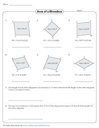 Area of Rhombus Worksheets