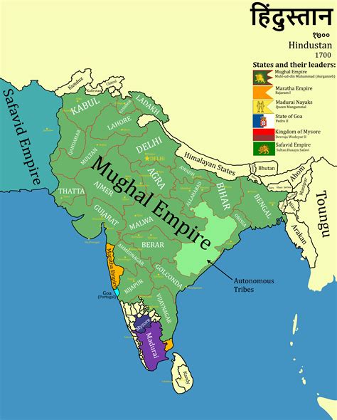 The Mughal Empire at its peak in 1700 CE : r/MapPorn