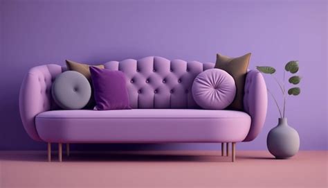 Premium Photo | A purple couch with pillows and a purple couch.