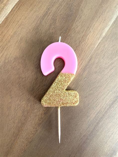 Pink Birthday Candle | Pink Number 2 Candle | Pink Blush Cake Candles | Pink and Gold Glitter ...