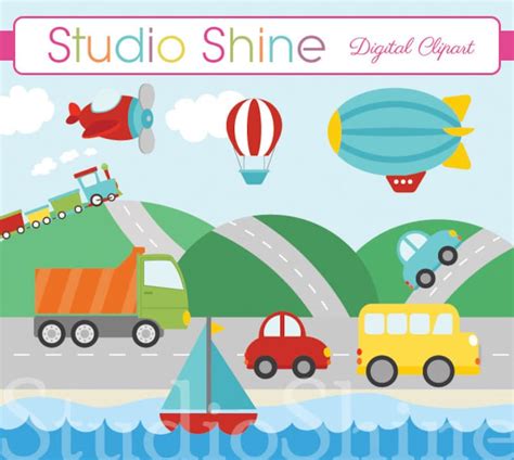 Transport Clipart Digital Clipart Cute Transport Clip Art for Cupcake Toppers, Invitations ...