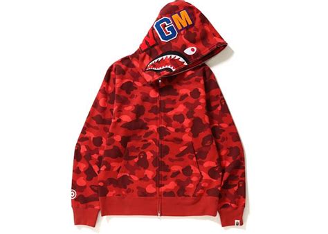 BAPE Color Camo Shark Full Zip Hoodie Red