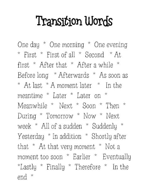 Transition Words For Second Graders