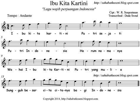 Not Piano Lagu Ibu Kita Kartini - Not Lagu