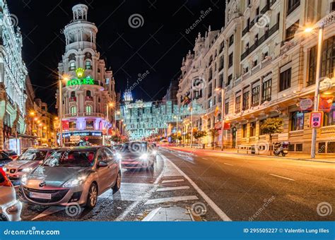 Night View of Gran Via in Madrid, Spain, with Traffic and Christmas Lights Editorial Photography ...