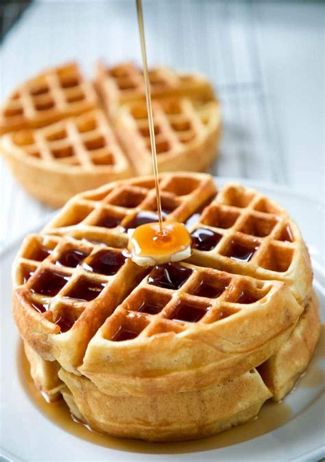 Homemade Waffle Recipe! Made with simple ingredients - light and crispy on the outside, soft and ...