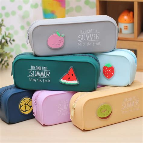 Cute Various Fruits Jelly Pencil Case Silicone Large Capacity Pen Bag Kawaii Stationery School ...