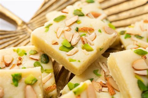 Milk powder barfi also known as Mava burfi, white Khoya burfi or Barfee, Indian Sweet food ...