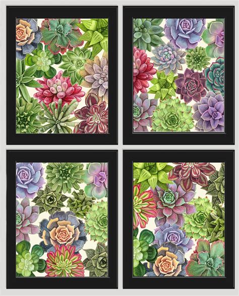 Succulent Wall Art Print Set of 4 Prints Beautiful Colorful | Etsy