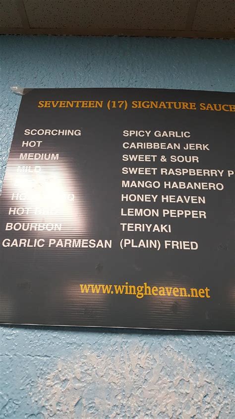 Menu at Wing Heaven restaurant, Wyoming, 44th St SW