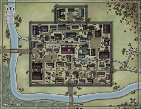 Iido Town Map - Free Version | Tom Cartos | Fantasy city map, Town map, Japanese village