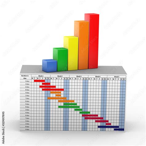 3d progress bar on gantt chart desk Stock Illustration | Adobe Stock