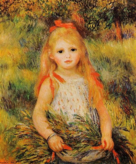 Little Girl with a Spray of Flowers 1888 Painting | Pierre Auguste ...