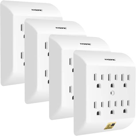 Kasonic Multi Plug Outlet 4 PACK, Wall Mount power strip with 6 Outlet Tap; Grounded Wall Plug ...