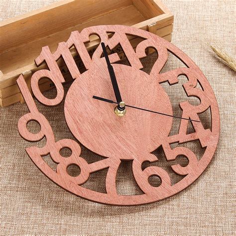 2019 Wooden Hollow Wall Round Figure DIY Clock Living Room Bedroom Decoration Solid Wood Clock ...