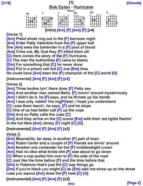 Bob Dylan - Hurricane (1) in 2022 | Guitar chord chart, Guitar chords ...