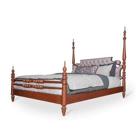 Maginoo - Queen Size Solidwood Bed with Coin Grey Fabric - Alankaram