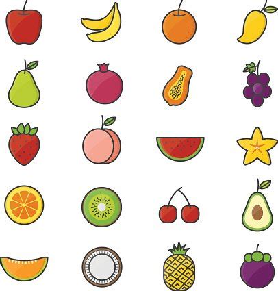 Fruit Healthy Food Set Of Nature Color Icons Stock Clipart | Royalty ...