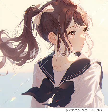 Schoolgirl with a profile ponytail Anime-style... - Stock Illustration [98376330] - PIXTA