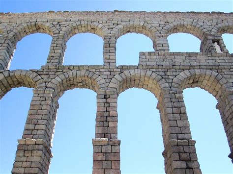 Segovia Ancient Roman Aqueduct Architectural Granite Stone Structure VI With Arches in Sky Spain ...