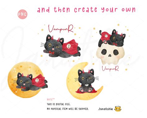 Halloween PNG Cute Vampire Cat Watercolor Black Cat and - Etsy