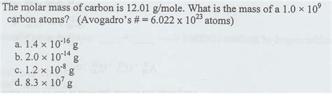 Solved The molar mass of carbon is 12.01 g/mole. mat is the | Chegg.com