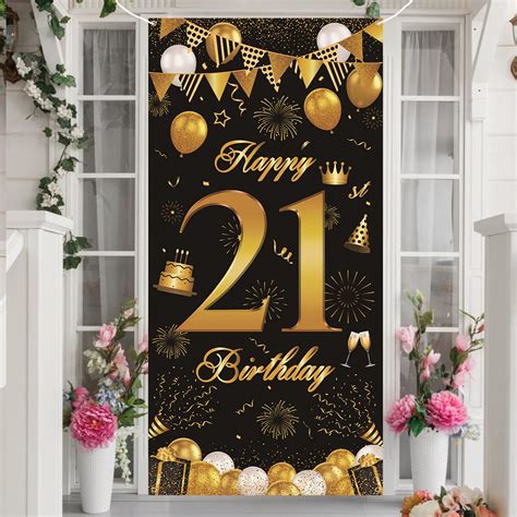 Buy 21st Birthday Banner for Him, Black Gold 21st Birthday Backdrop ...