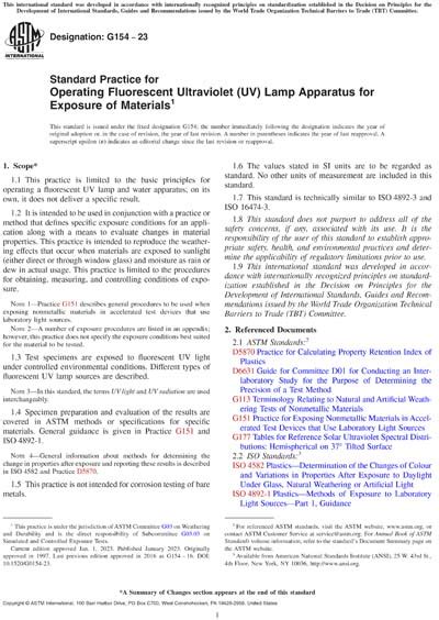 ASTM G154-23 - Standard Practice for Operating Fluorescent Ultraviolet (UV) Lamp Apparatus for ...