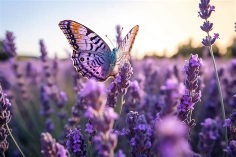 Premium AI Image | A butterfly on lavender flowers