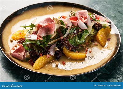 Vegetable Salad with Smoked Duck Breast, Close-up. Stock Image - Image ...